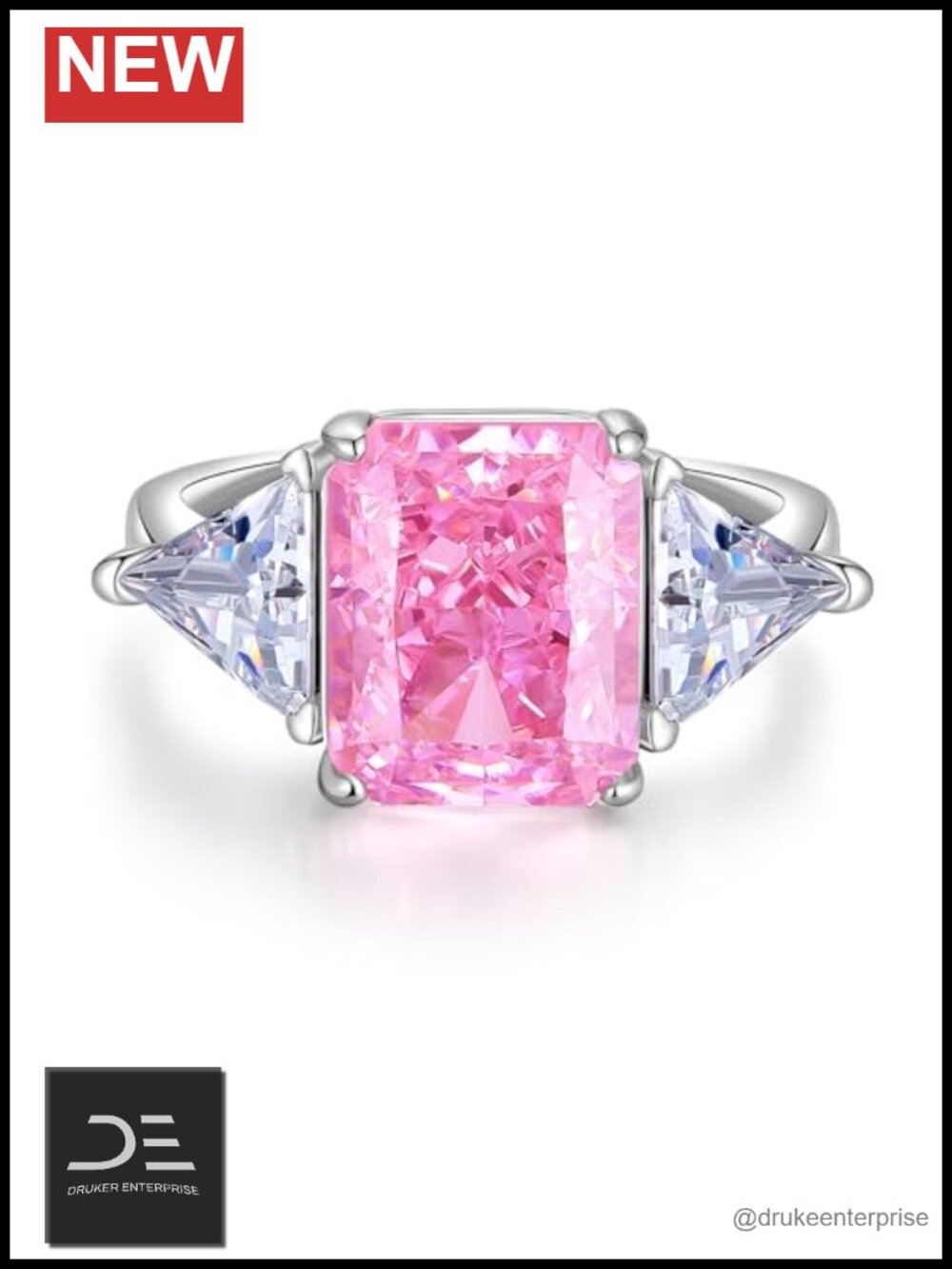 4ct Radiant Cut Simulated Diamond Engagement Ring Sterling Silver 925 Three